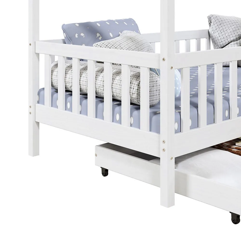 Lit cabane ELEA avec tiroirs, 90 x 200 cm en pin massif lasuré blanc>Idimex Discount