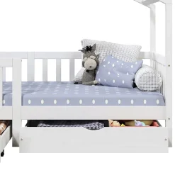 Lit cabane ELEA avec tiroirs, 90 x 200 cm en pin massif lasuré blanc><noscript><img width=