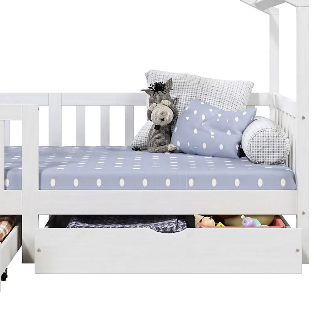 Lit cabane ELEA avec tiroirs, 90 x 200 cm en pin massif lasuré blanc>Idimex Discount