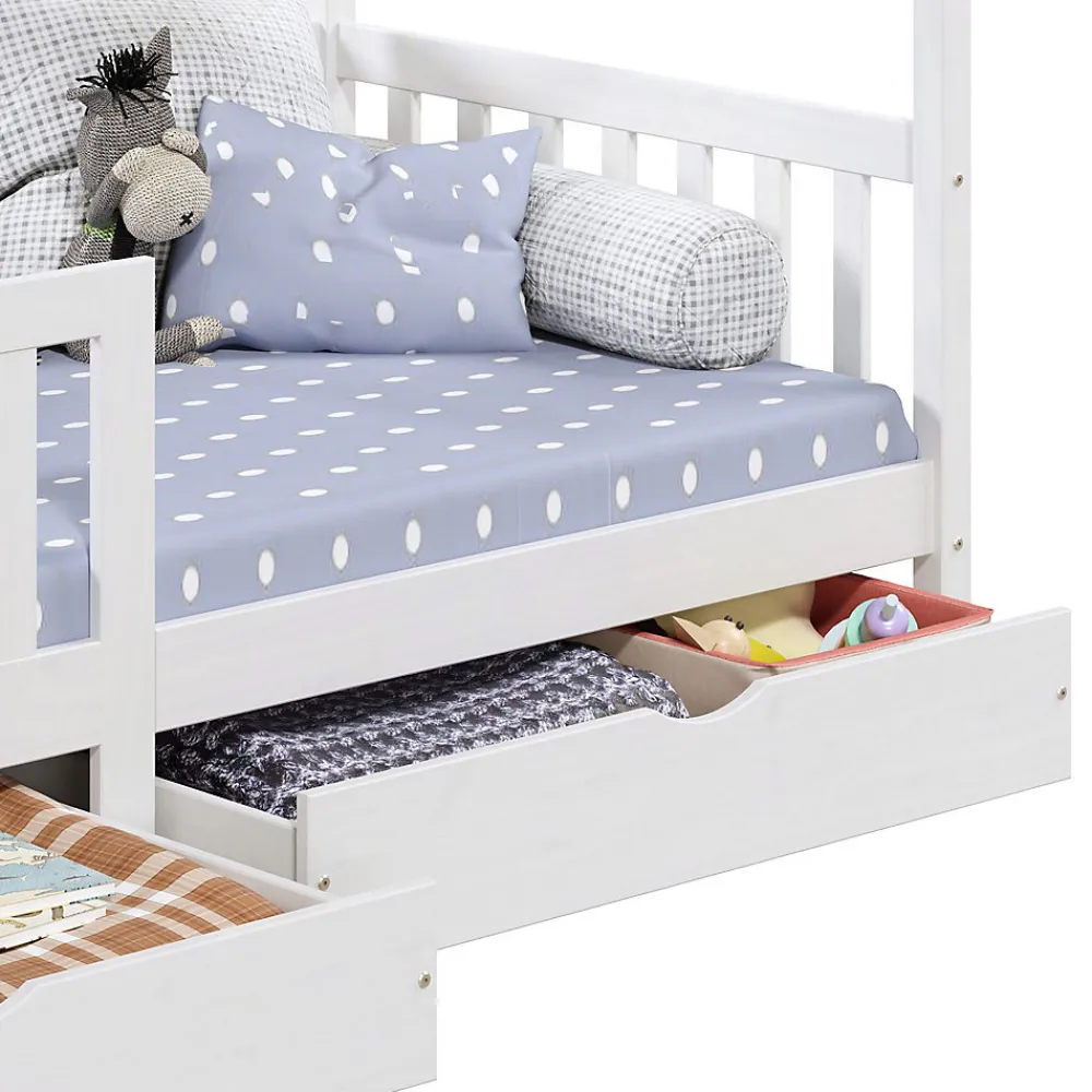 Lit cabane ELEA avec tiroirs, 90 x 200 cm en pin massif lasuré blanc>Idimex Discount