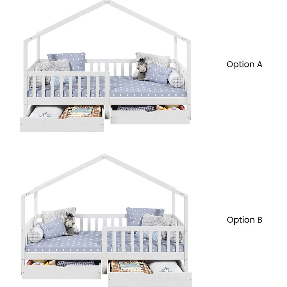 Lit cabane ELEA avec tiroirs, 90 x 200 cm en pin massif lasuré blanc>Idimex Discount