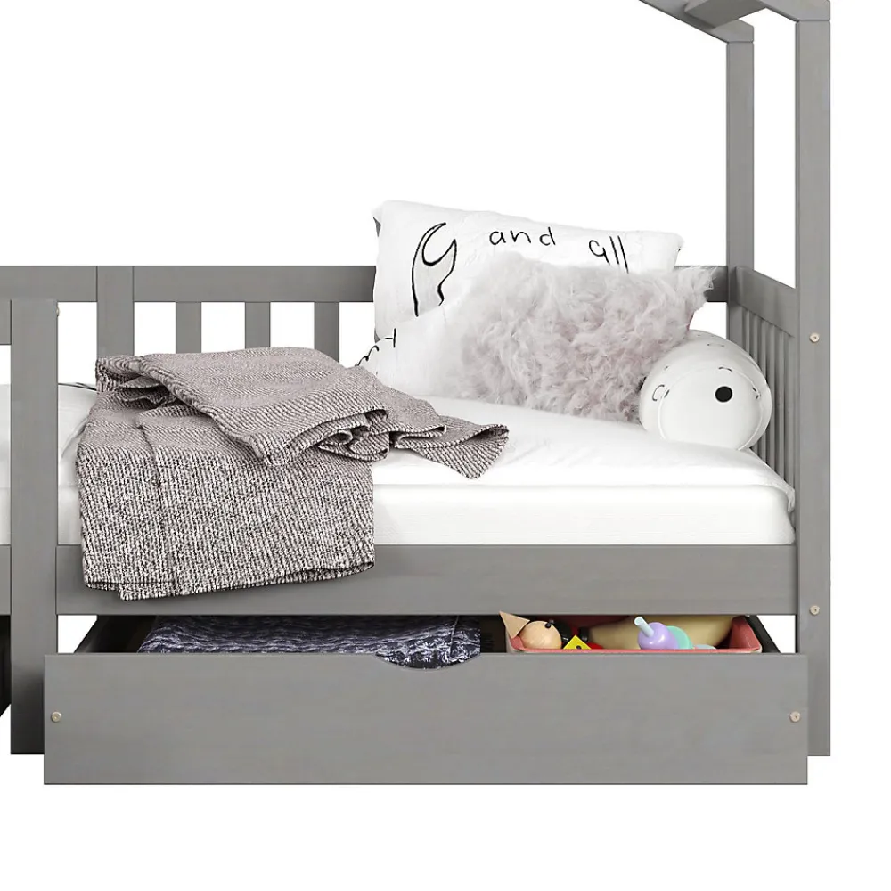 Idimex Lit cabane ELEA avec tiroirs, 90 x 200 cm en pin massif lasuré gris*Enfant Lit Enfant