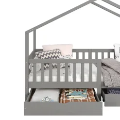 Idimex Lit cabane ELEA avec tiroirs, 90 x 200 cm en pin massif lasuré gris*Enfant Lit Enfant