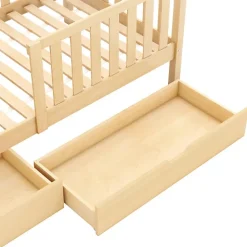 ModernLuxe Lit cabane enfant 90x200cm - avec 2 tiroirs - bois massif avec sommier à lattes - naturel (sans matelas)*Enfant Lit Enfant