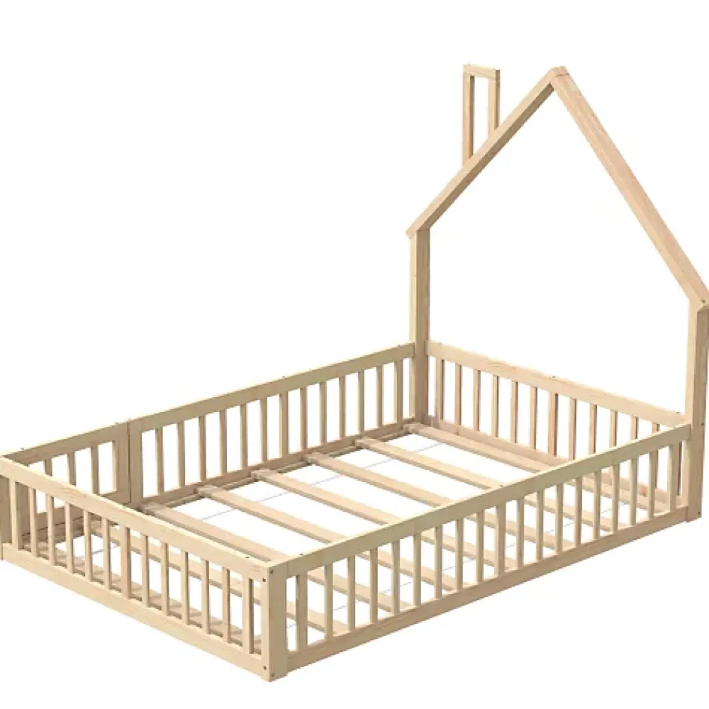 ModernLuxe Lit cabane enfant 140x190cm - sommier à lattes - 1 porte - naturel (matelas non inclus)*Enfant Lit Enfant