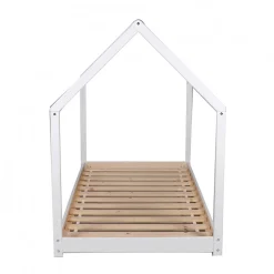 Lit cabane enfant 90x200cm bois massif PANDOU Blanc inclus sommier><noscript><img width=