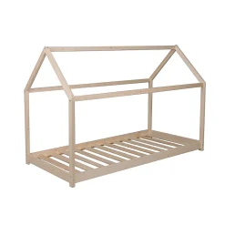 Bb Loisir Lit cabane enfant 70x140cm bois massif PANDOU Naturel inclus sommier*Enfant Lit Enfant