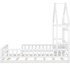 ProximaX Lit cabane enfants 140 x 200 cm avec rangements et garde-corps avec tables de chevet, blanc* Lit Avec Rangement