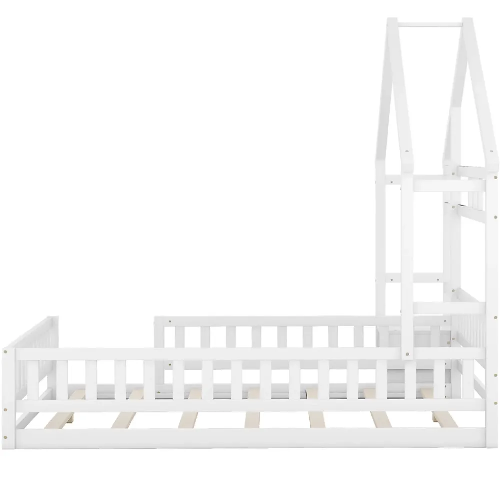ProximaX Lit cabane enfants 140 x 200 cm avec rangements et garde-corps avec tables de chevet, blanc* Lit Avec Rangement