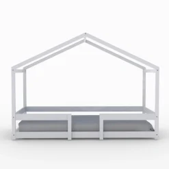 Lit cabane INDIANA 90x190 + sommier / blanc><noscript><img width=