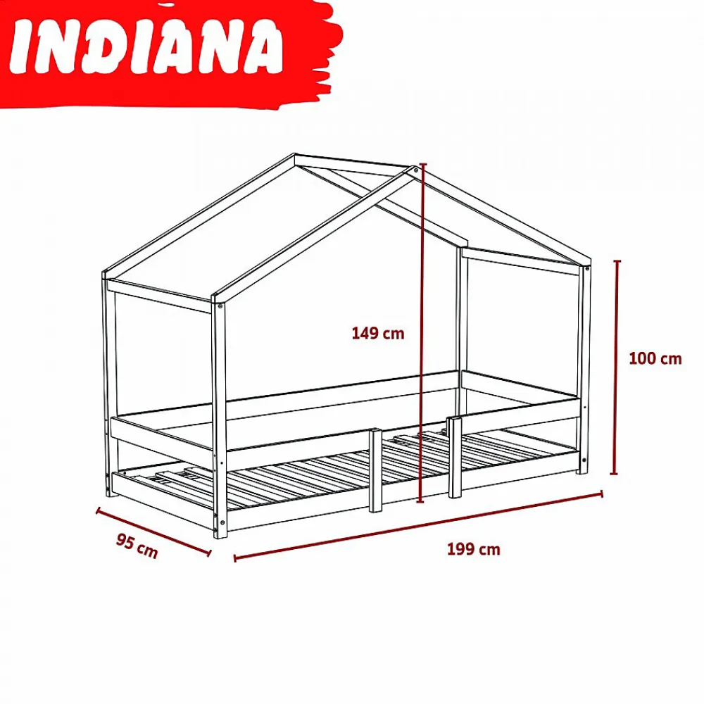 Lit cabane INDIANA 90x190 + sommier / blanc>Weber Industries