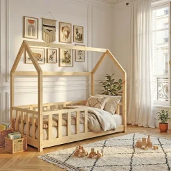 Lit cabane Kiwi 70x140 avec sommier et matelas /Naturel>Weber Industries New