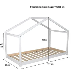 Weber Industries Lit cabane KOALA 90x190 + 1 sommier / Blanc*Enfant Lit Enfant
