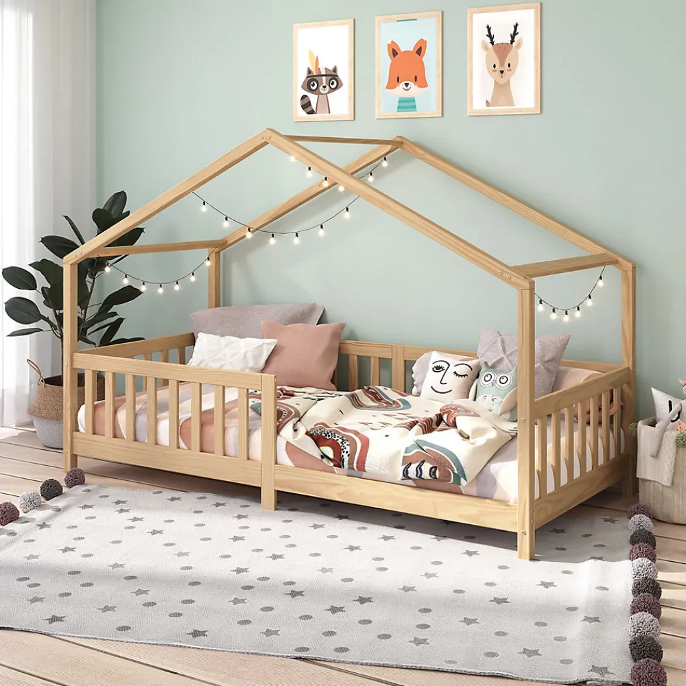 Lit cabane LISAN 90 x 190 cm, en pin massif naturel>Idimex Best