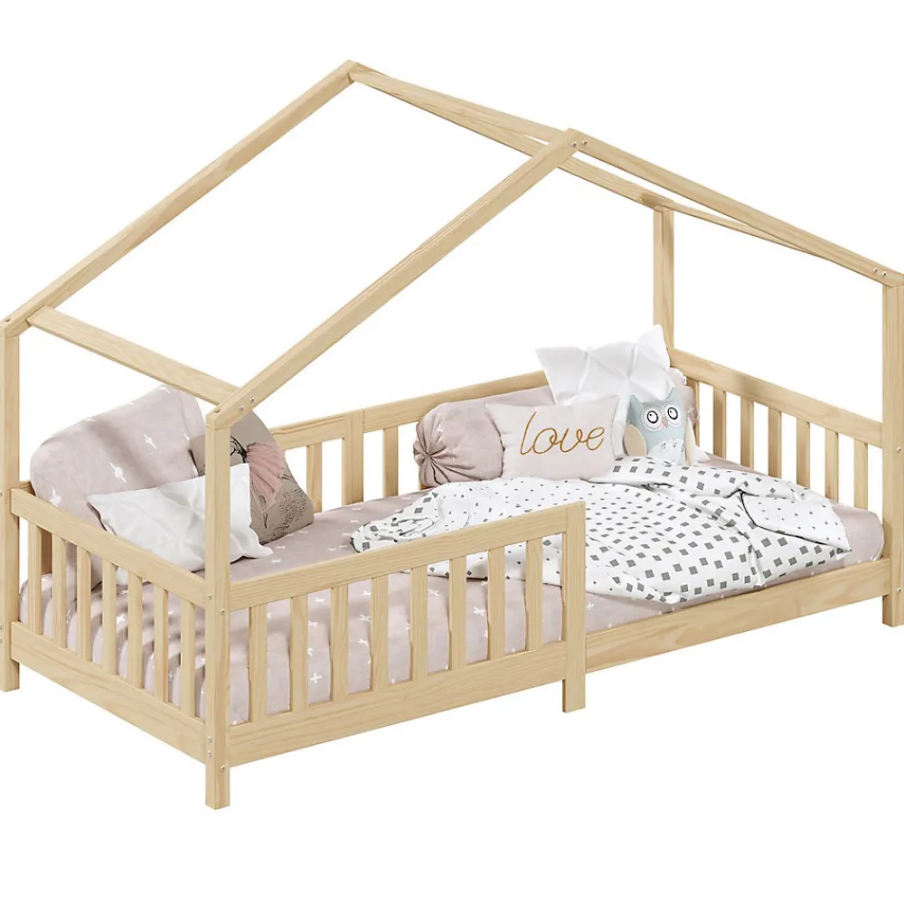 Lit cabane LISAN 90 x 190 cm, en pin massif naturel>Idimex Best