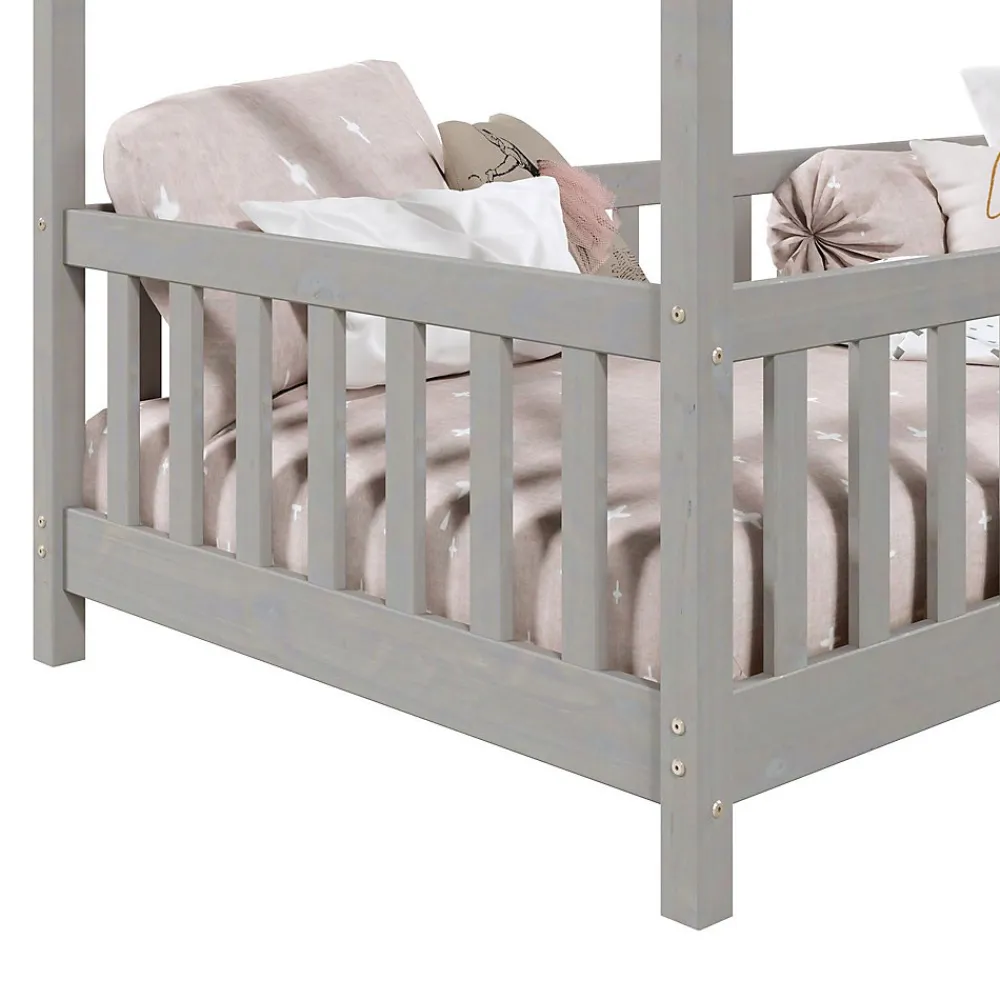 Lit cabane LISAN 90 x 190 cm, en pin massif lasuré gris>Idimex Clearance