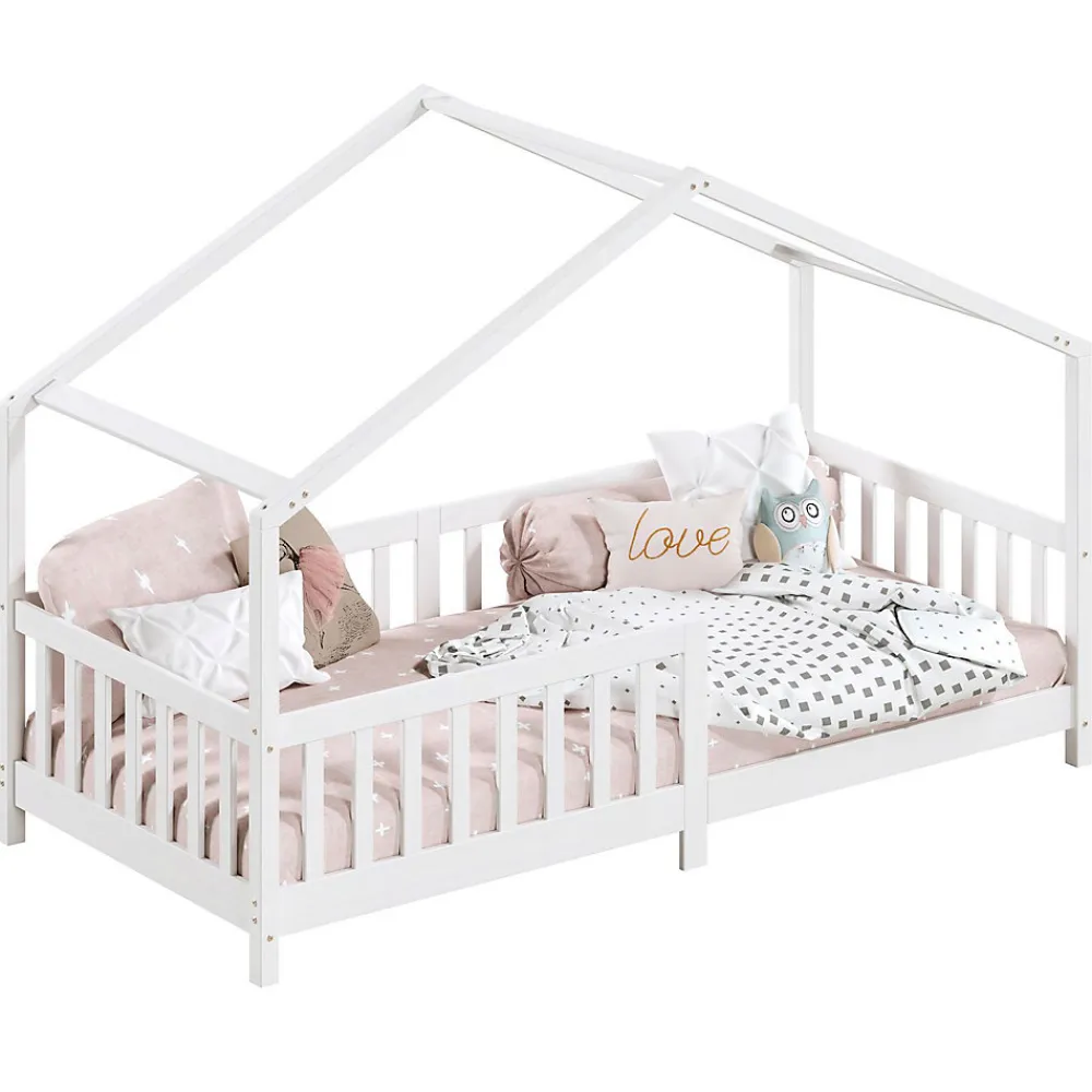 Lit cabane LISAN 90 x 190 cm, en pin massif lasuré blanc>Idimex Hot
