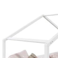 Lit cabane LISAN 90 x 190 cm, en pin massif lasuré blanc><noscript><img width=