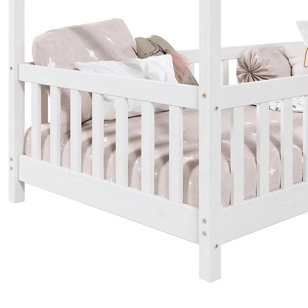 Lit cabane LISAN 90 x 190 cm, en pin massif lasuré blanc>Idimex Hot