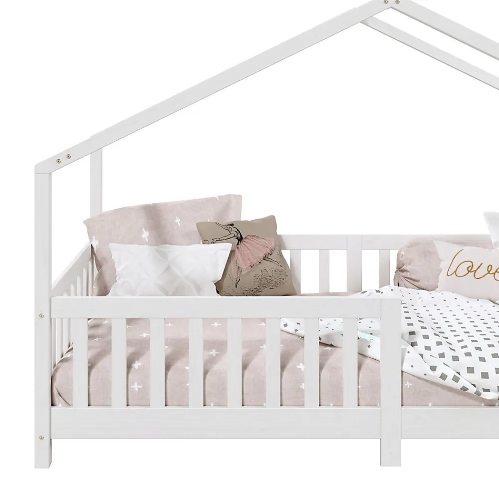 Lit cabane LISAN 90 x 190 cm, en pin massif lasuré blanc>Idimex Hot
