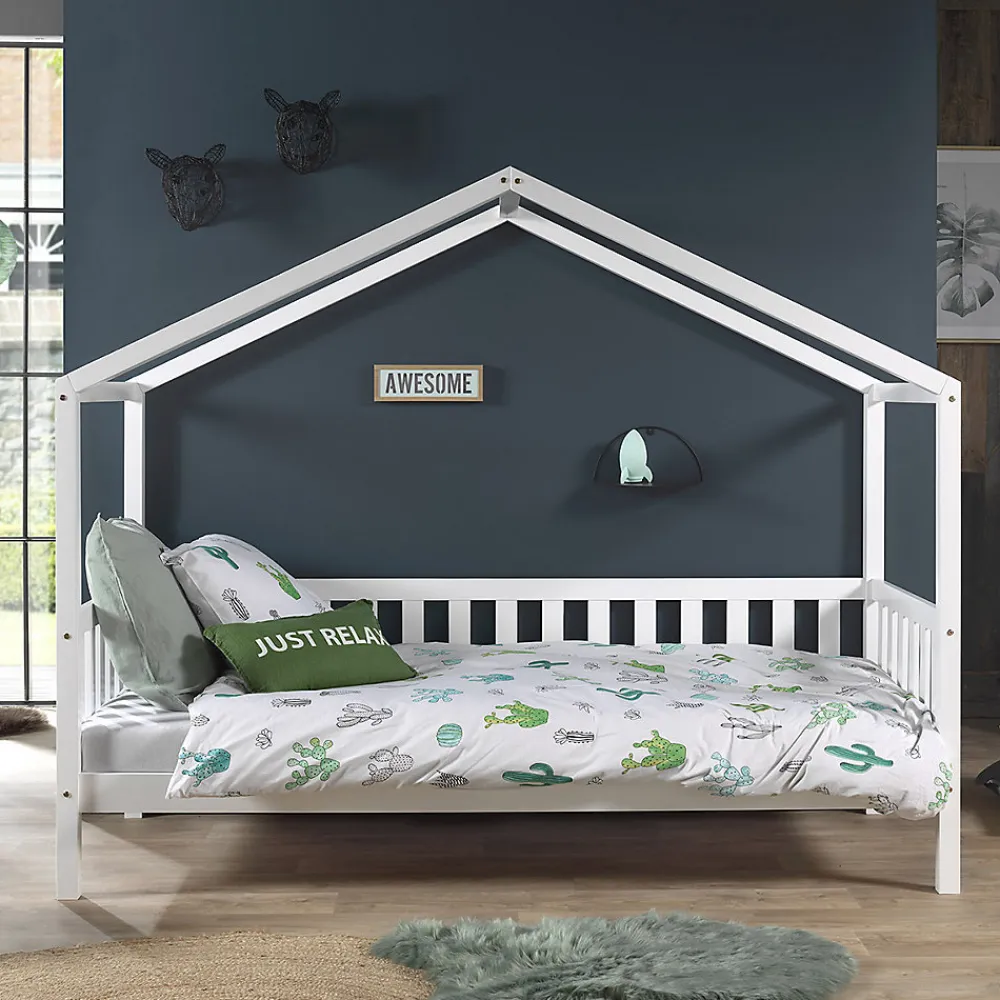 Lit cabane MH 90x200 sommier et tiroir inclus Vipack Dallas Blanc>Petits-Meubles Online