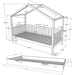 Lit cabane MH 90x200 sommier et tiroir inclus Vipack Dallas Blanc><noscript><img width=