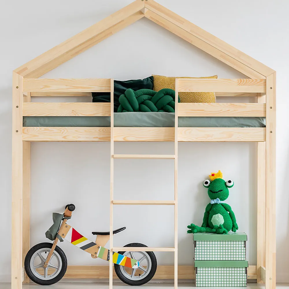 Lit cabane mi-hauteur 90x190 sommier inclus Jeanne Bois>Petits-Meubles Online