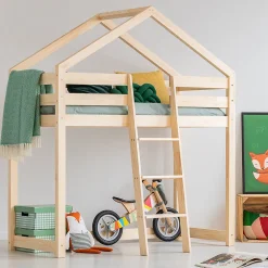 Lit cabane mi-hauteur 90x190 sommier inclus Jeanne Bois><noscript><img width=