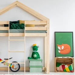 Lit cabane mi-hauteur 90x190 sommier inclus Jeanne Bois><noscript><img width=