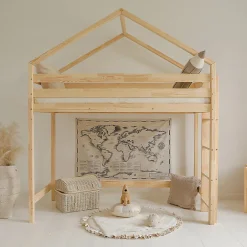 Lit cabane mi-hauteur 90x190 sommier inclus Candice Bois>Petits-Meubles Online