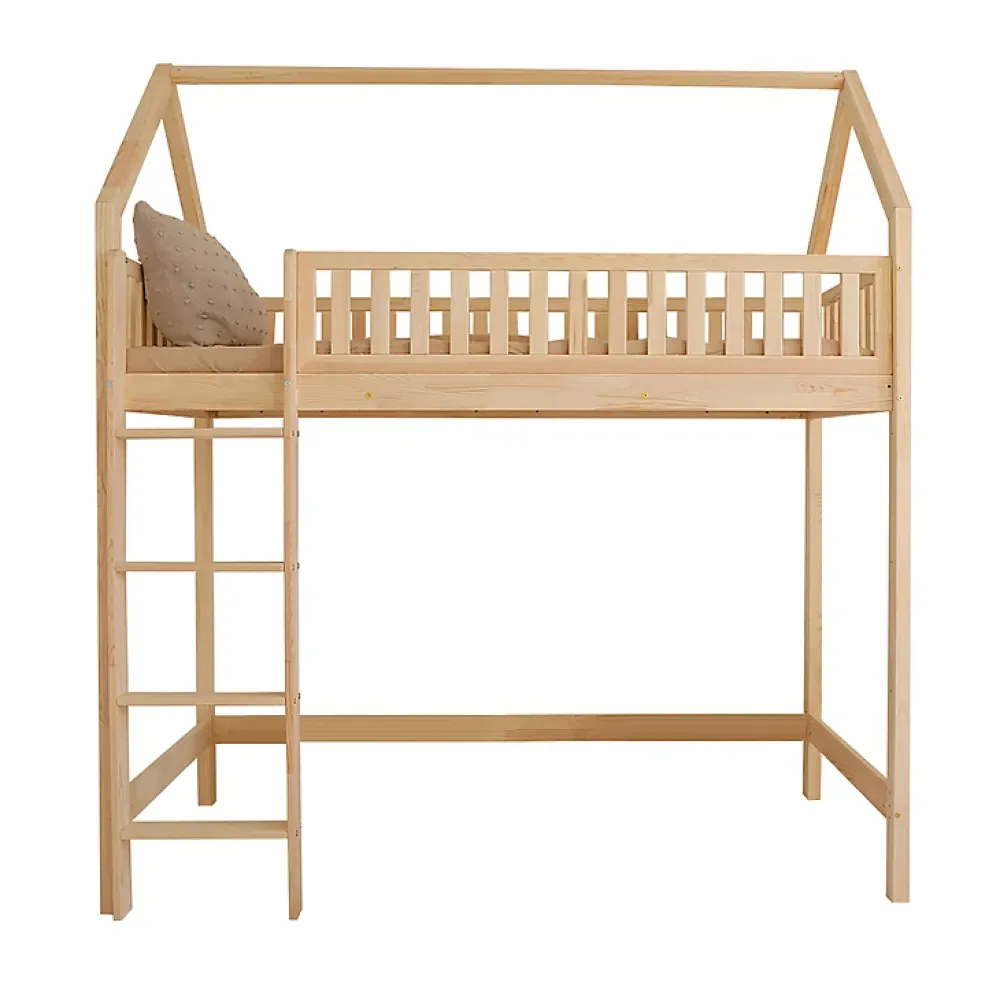 Petits-Meubles Lit cabane mi-hauteur 90x190 sommier inclus Daisy Bois*Enfant Lit Enfant