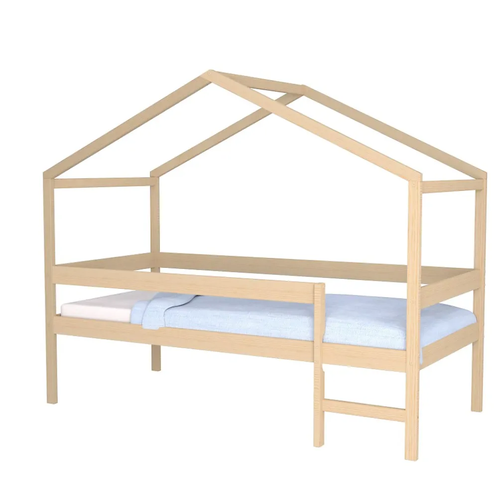 Weber Industries Lit cabane MIKA 90x190 + sommier + matelas IRIS / Naturel*Enfant Lit Enfant