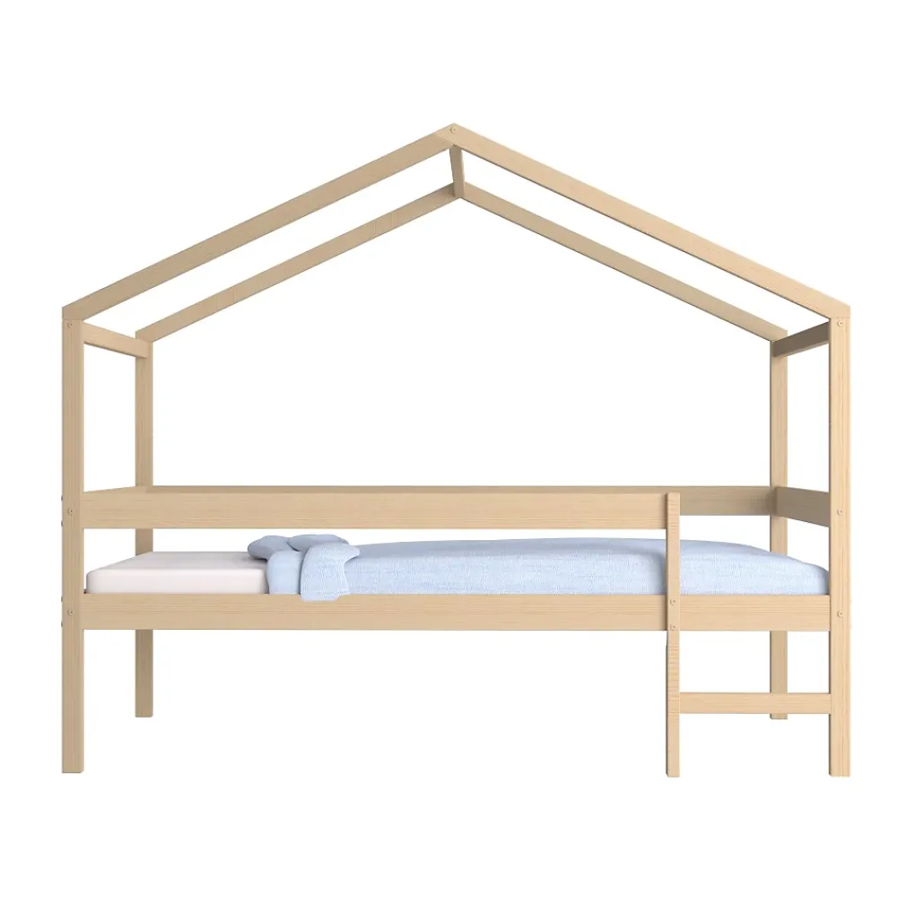 Weber Industries Lit cabane MIKA 90x190 + sommier + matelas IRIS / Naturel*Enfant Lit Enfant