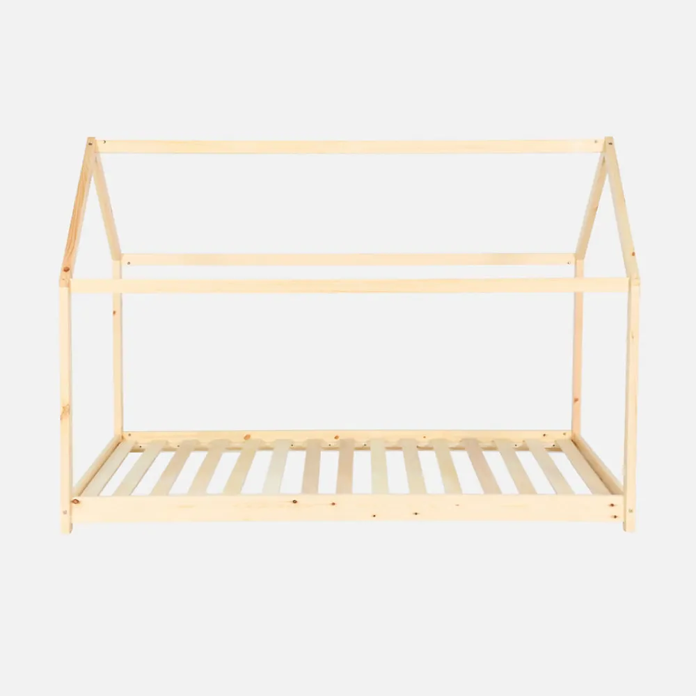 Lit cabane Montessori. bois massif en pin naturel - Tobias - sommier inclus. 90 x 190 cm>Sweeek Clearance