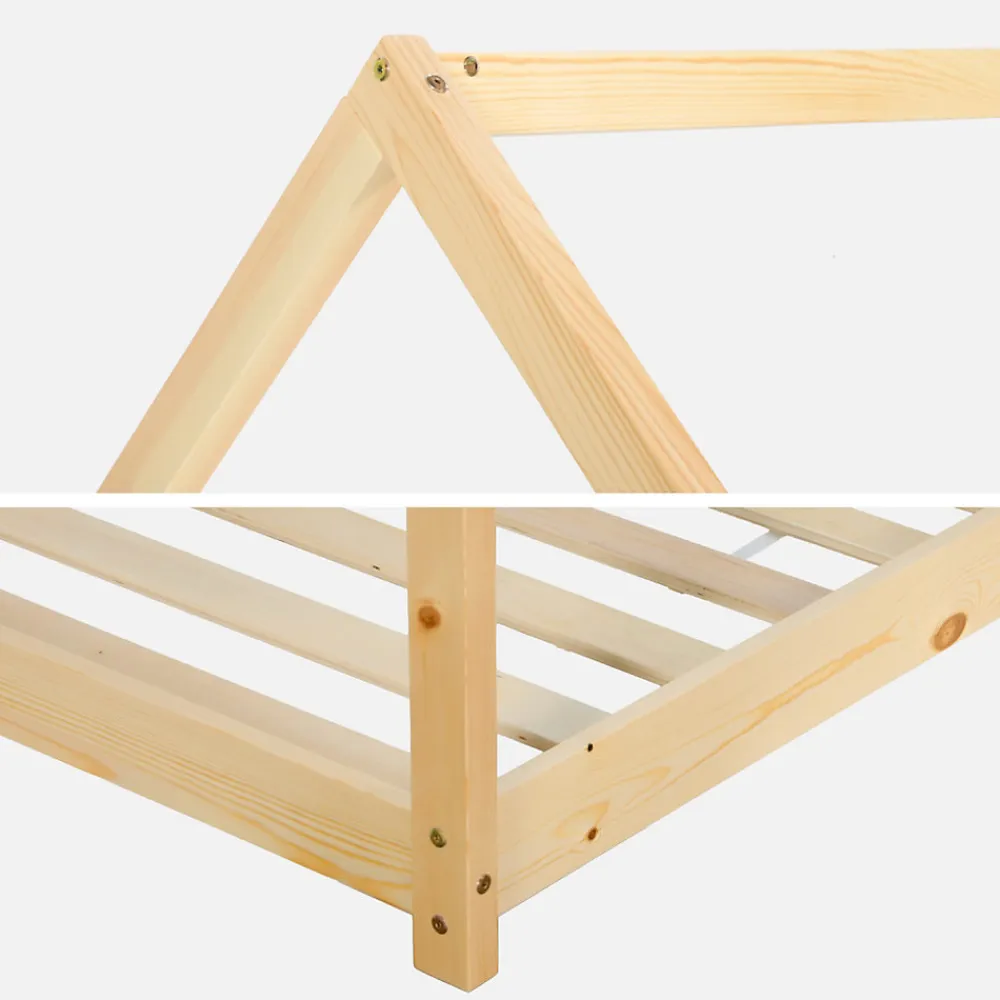 Lit cabane Montessori. bois massif en pin naturel - Tobias - sommier inclus. 90 x 190 cm>Sweeek Clearance
