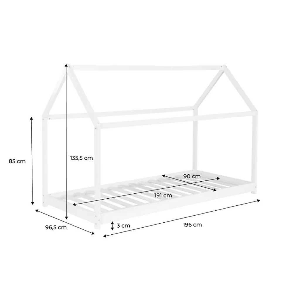 Lit cabane Montessori. bois massif en pin naturel - Tobias - sommier inclus. 90 x 190 cm>Sweeek Clearance