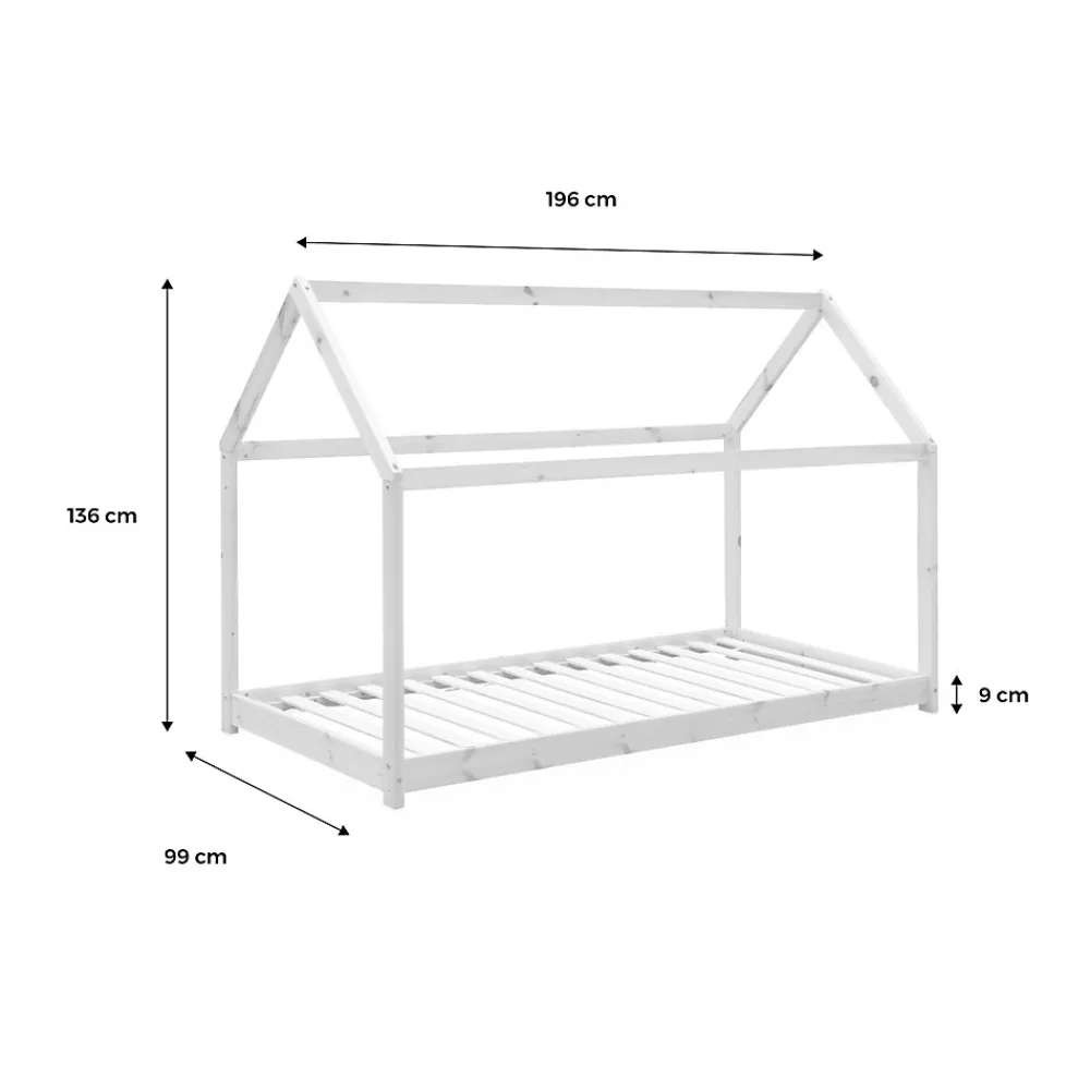 Lit cabane Montessori. bois massif en pin naturel - Tobias - sommier inclus. 90 x 190 cm>Sweeek Clearance