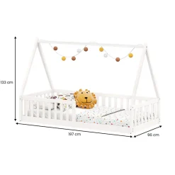 Lit cabane NICOLAS 90 x 190 cm, en pin massif laqué blanc><noscript><img width=