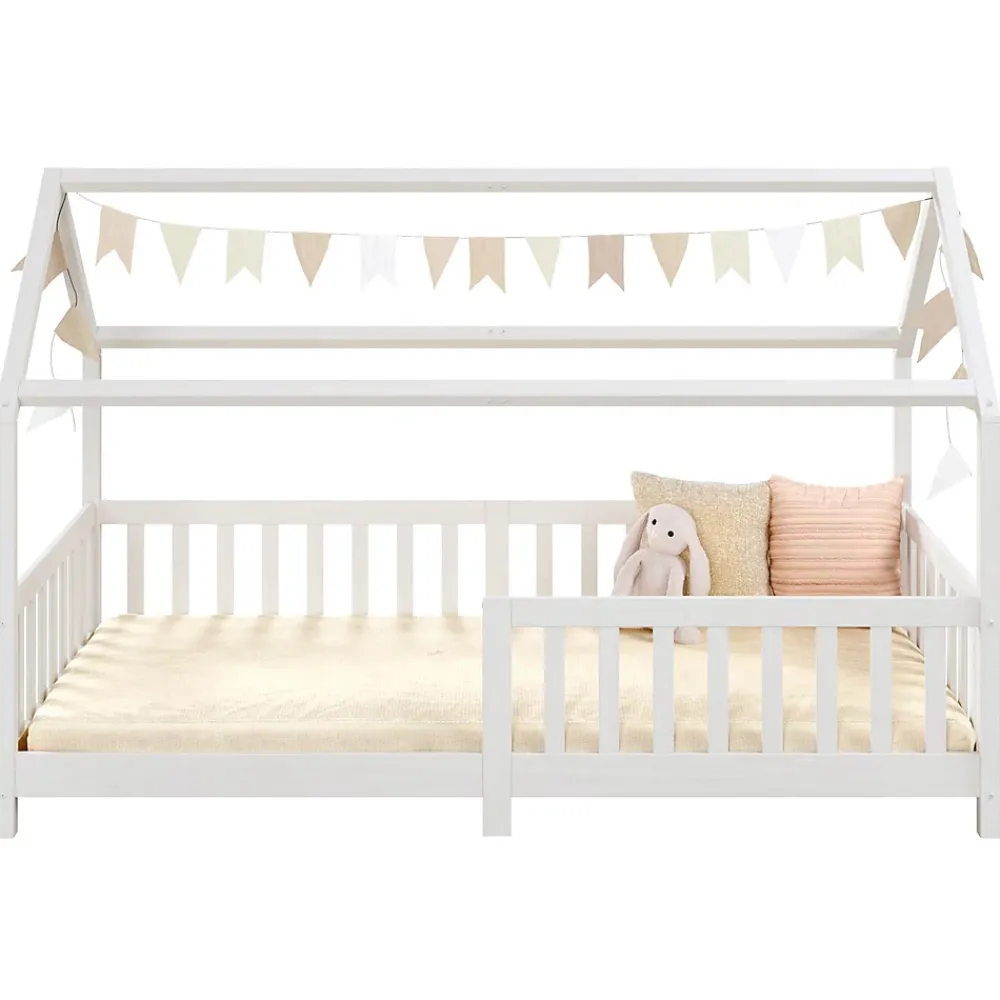 Idimex Lit cabane NINA 90 x 190 cm, en pin massif lasuré blanc*Enfant Lit Enfant