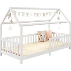 Idimex Lit cabane NINA 90 x 190 cm, en pin massif lasuré blanc*Enfant Lit Enfant