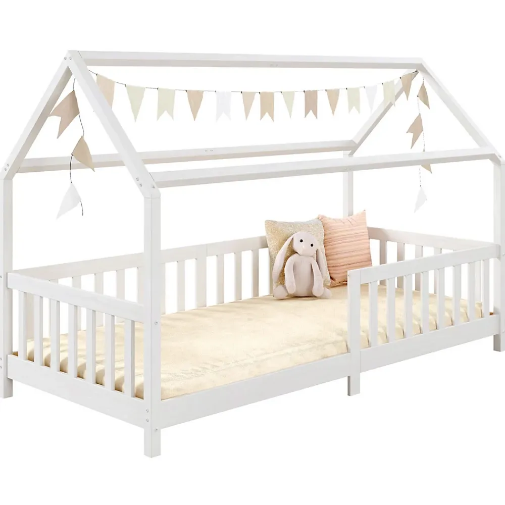 Idimex Lit cabane NINA 90 x 190 cm, en pin massif lasuré blanc*Enfant Lit Enfant