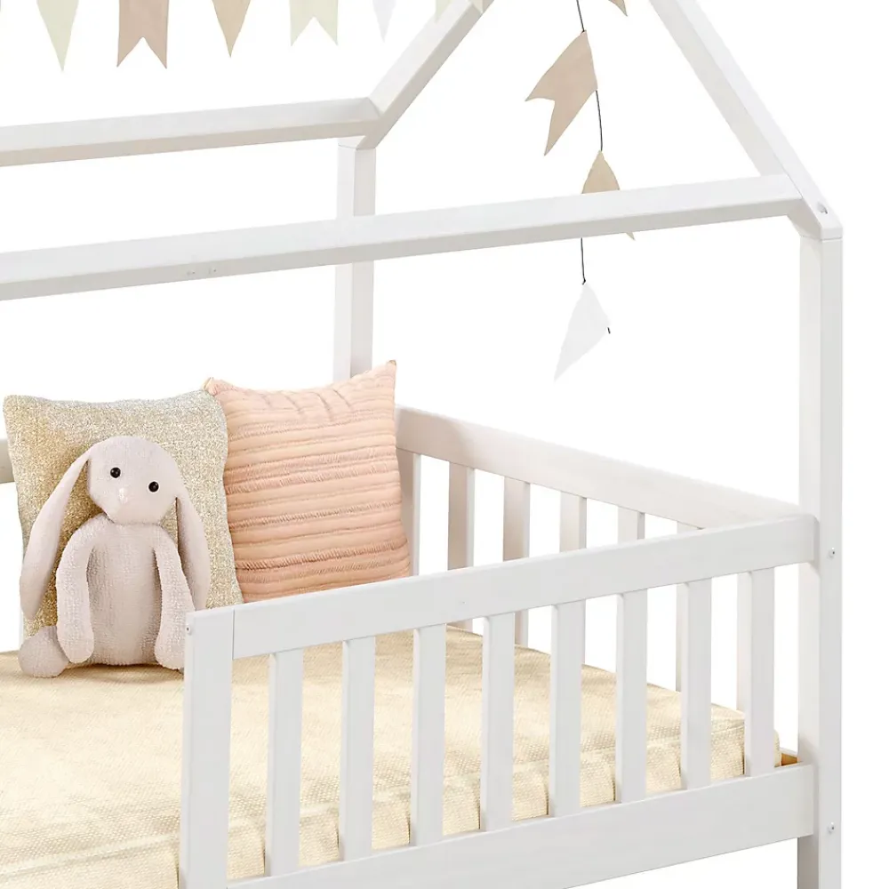 Idimex Lit cabane NINA 90 x 190 cm, en pin massif lasuré blanc*Enfant Lit Enfant