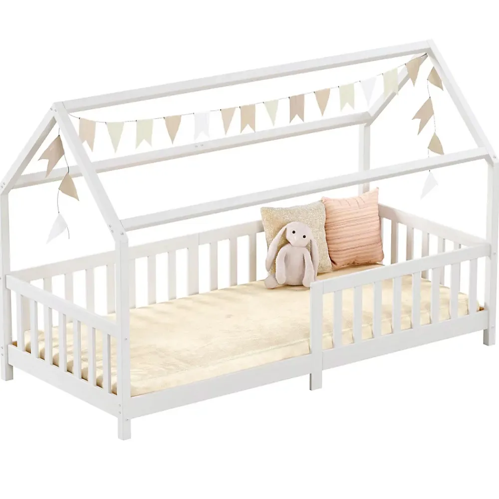 Idimex Lit cabane NINA 90 x 190 cm, en pin massif lasuré blanc*Enfant Lit Enfant