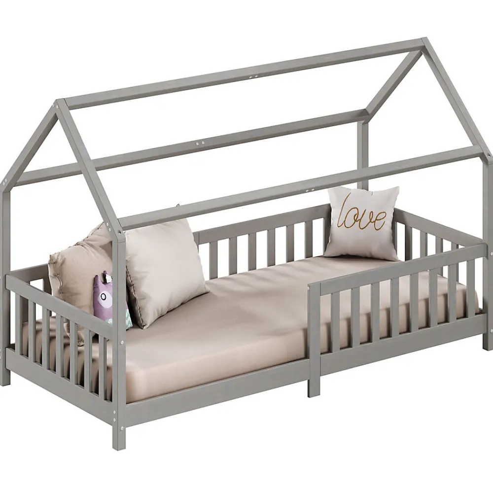 Lit cabane NINA 90 x 190 cm, en pin massif lasuré gris>Idimex Hot