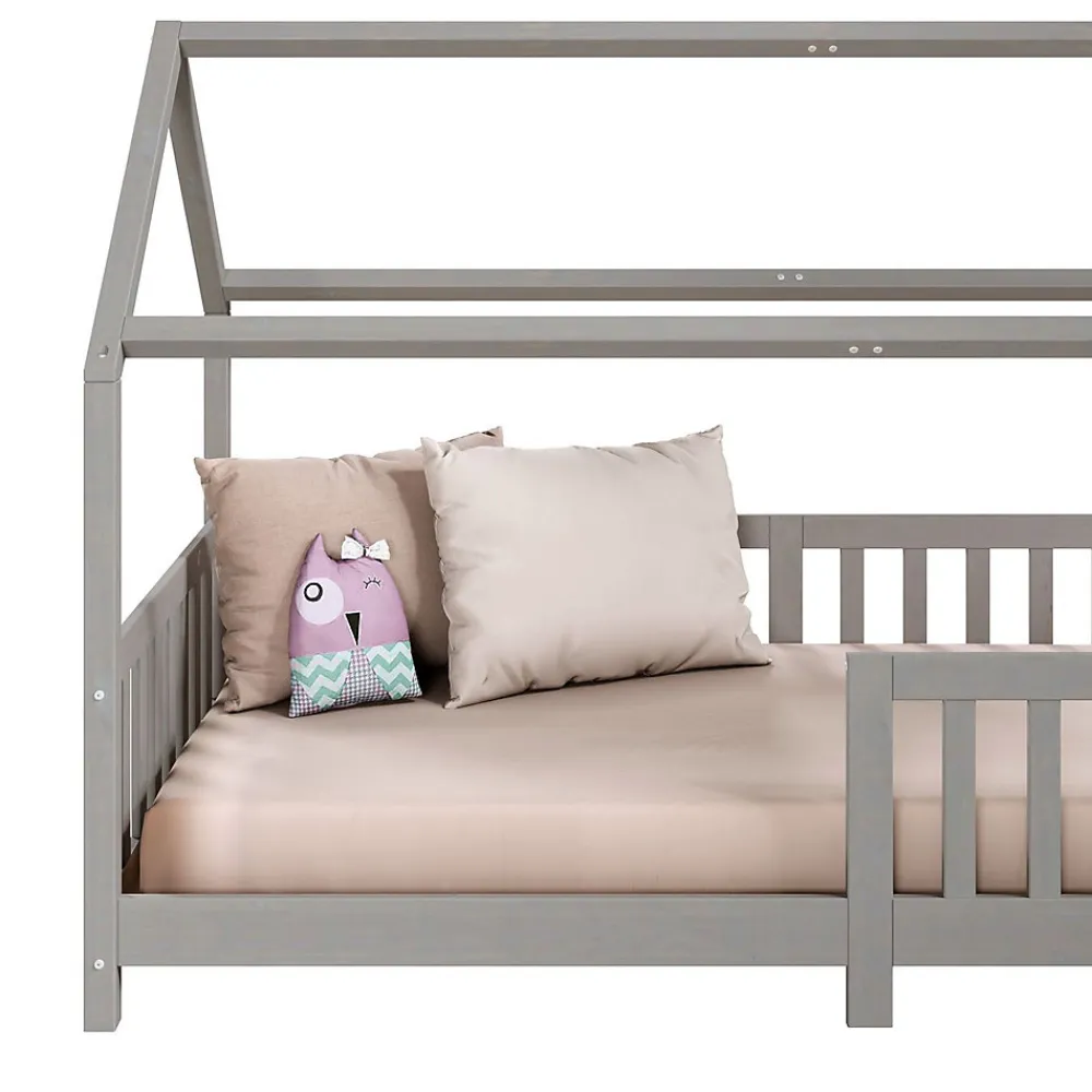 Lit cabane NINA 90 x 190 cm, en pin massif lasuré gris>Idimex Hot