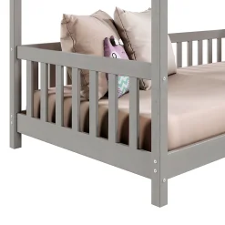 Lit cabane NINA 90 x 190 cm, en pin massif lasuré gris><noscript><img width=