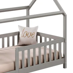 Lit cabane NINA 90 x 190 cm, en pin massif lasuré gris><noscript><img width=