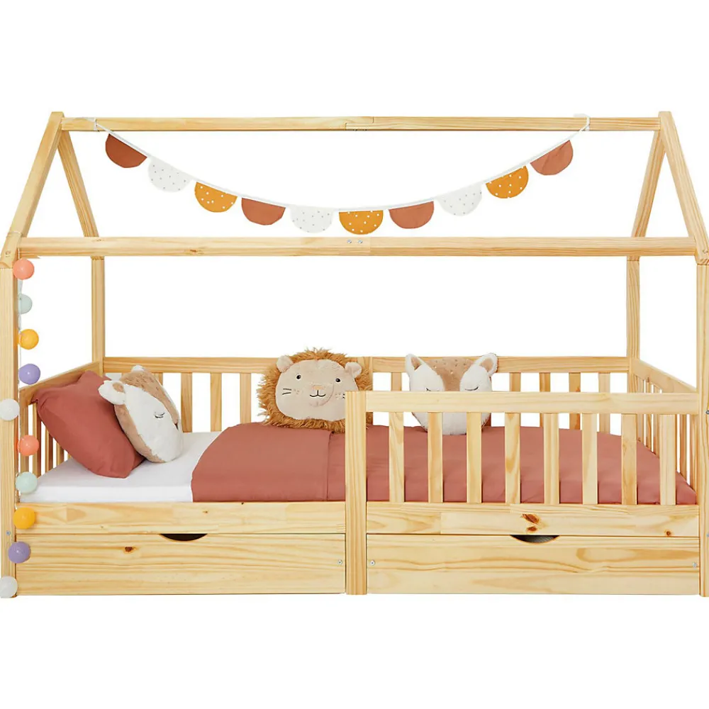 Lit cabane NUNA avec tiroirs, 90 x 200 cm en pin massif finition naturelle>Idimex New