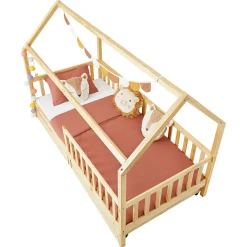 Lit cabane NUNA avec tiroirs, 90 x 200 cm en pin massif finition naturelle><noscript><img width=