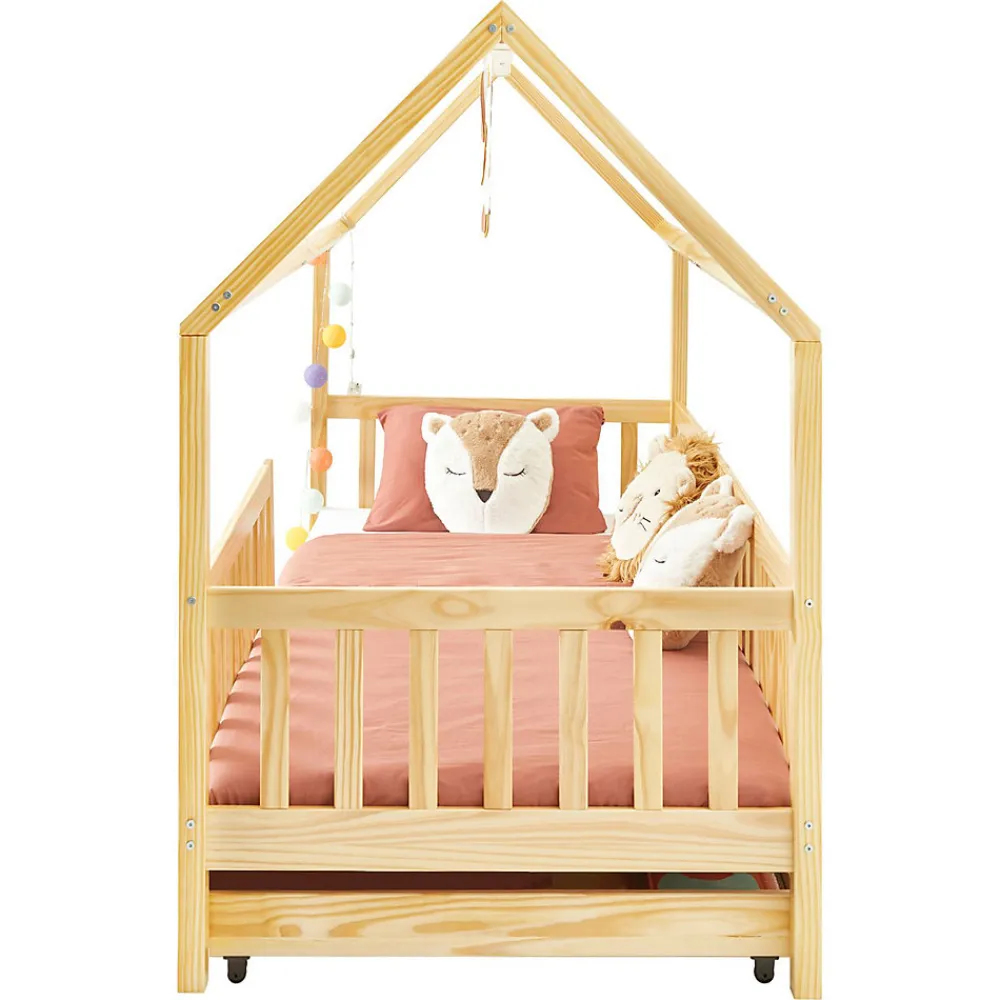 Lit cabane NUNA avec tiroirs, 90 x 200 cm en pin massif finition naturelle>Idimex New